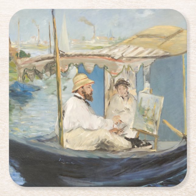 Edouard Manet - Monetmalerei auf seinem Studio-Boo Rechteckiger Pappuntersetzer (Vorderseite)