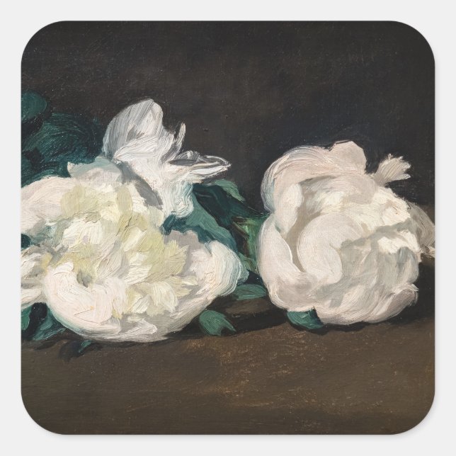 Edouard Manet - Zweig der Weißen Peonies, Secateur Quadratischer Aufkleber (Vorderseite)