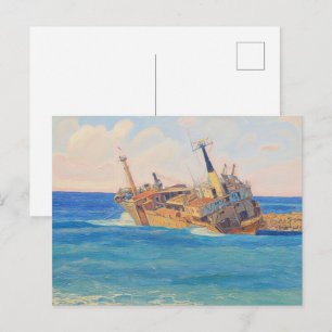 Edro III Schiffswrack Paphos, Aquarell-Stil Postkarte
