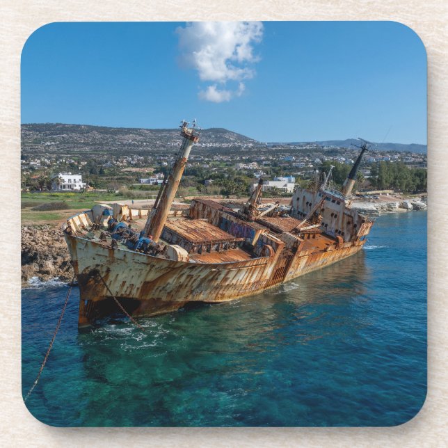 EDRO III Schiffswrack Paphos Getränkeuntersetzer (Vorderseite)