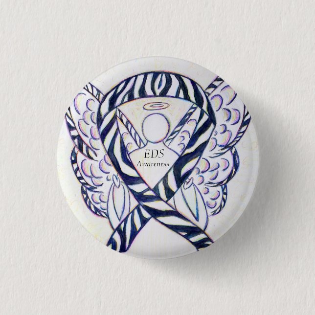 EDS Awareness Angel Zebra Stripe Ribbon Custom But Button (Vorderseite)