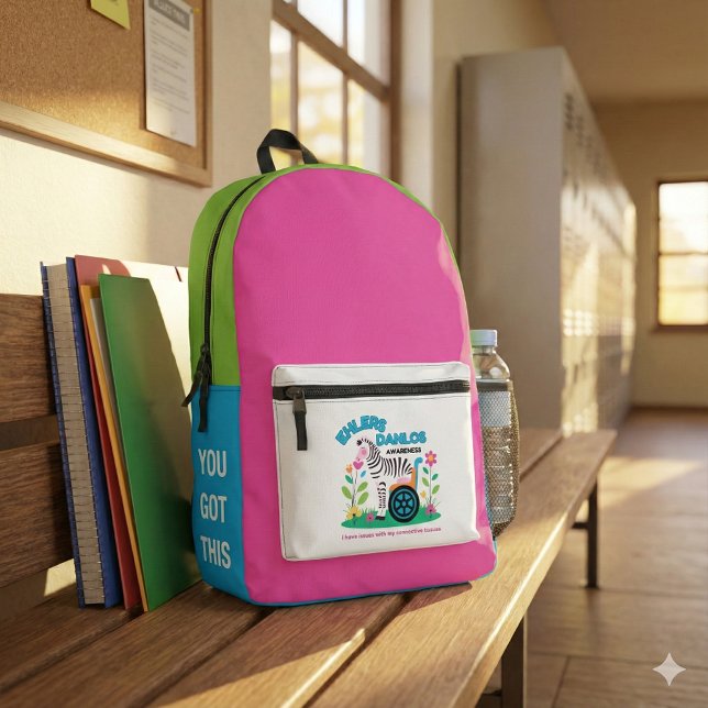 EDS Awareness Zebra Backpack Bedruckter Rucksack (Empower someone special with this EDS Awareness "You got this" zebra backpack! )