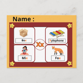 Educational Alphabet Letter X Flashcard for Kids  Postkarte
