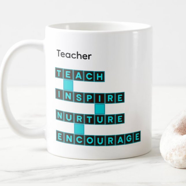 Educator Teacher Word Tile Teal Custom Text Kaffeetasse (Von Creator hochgeladen)