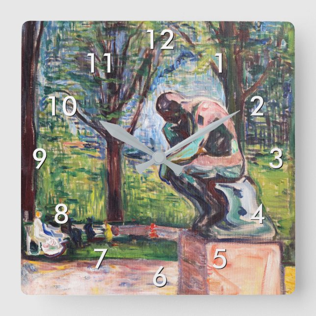 Edvard Munch - Der Denker von Rodin Quadratische Wanduhr (Vorderseite)