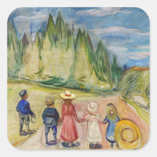 Edvard Munch - Der Märchenwald Quadratischer Aufkleber