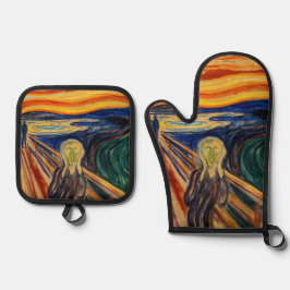 Edvard Munch - Der Schrei 1910 Ofenhandschuh & Topflappen-Set