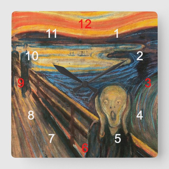 Edvard Munch , "Der Schrei" Quadratische Wanduhr (Vorderseite)