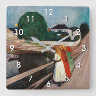 Edvard Munch - Die Mädchen auf der Brücke Quadratische Wanduhr