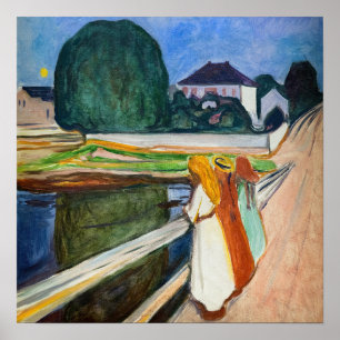 Edvard Munch - Die Mädchen auf der Brücke Weiße Na Poster