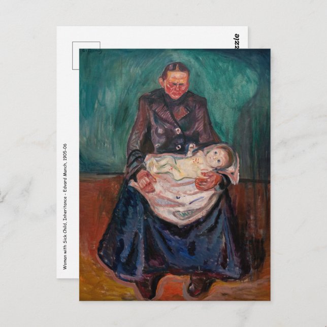 Edvard Munch - Frau mit kranken Kindern, Erbschaft Postkarte (Vorne/Hinten)