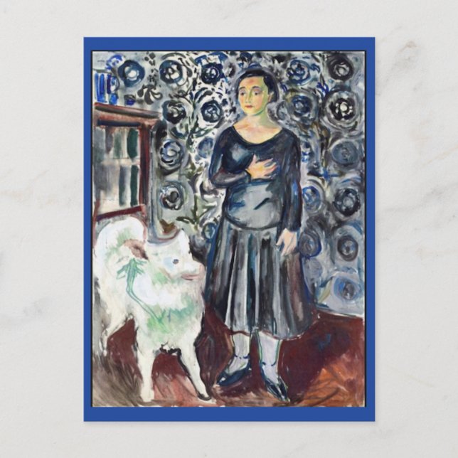 Edvard Munch, Frau mit Samoyed Painting Postkarte (Vorderseite)