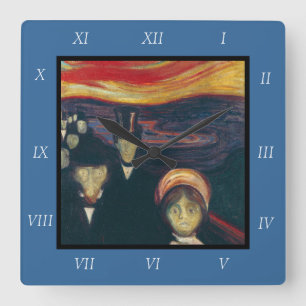 Edvard Munch Klassisches Gemälde, Angst (1894) Quadratische Wanduhr