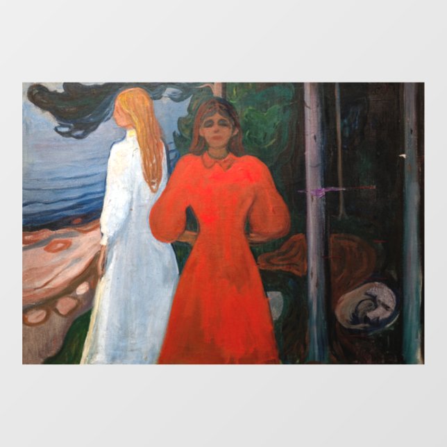 Edvard Munch - rot und weiß Fensteraufkleber (Blatt)