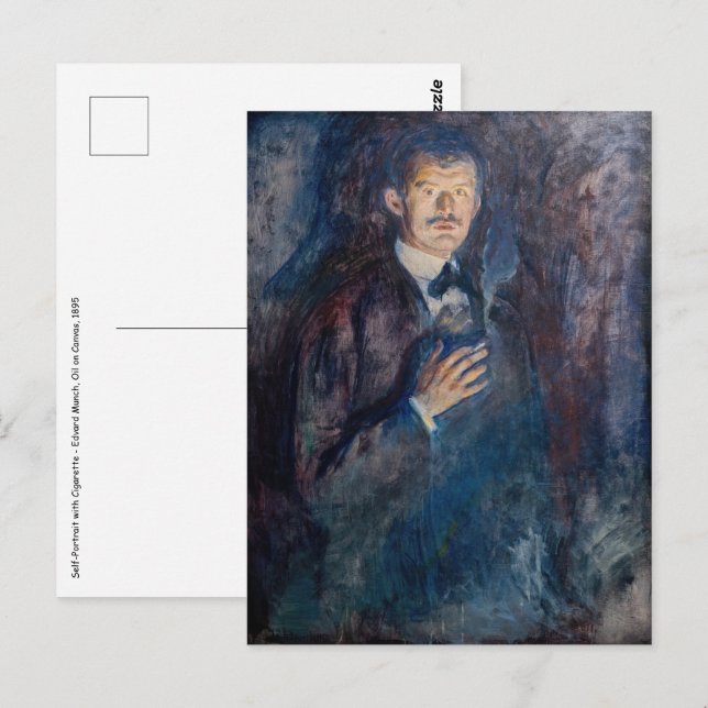 Edvard Munch - Selbstportrait mit Zigarette Postkarte (Vorne/Hinten)