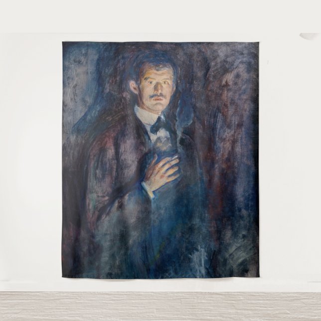 Edvard Munch - Selbstportrait mit Zigarette Wandteppich (Vorderseite)