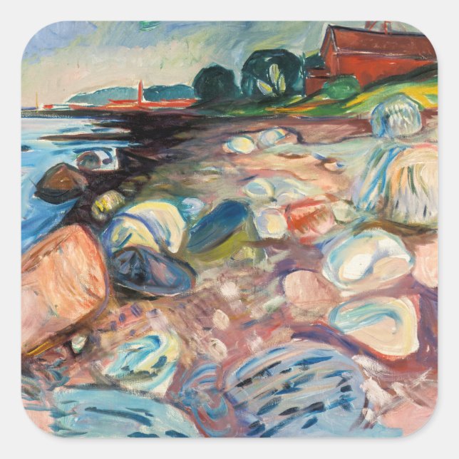 Edvard Munch - Shopping mit Red House Quadratischer Aufkleber (Vorderseite)