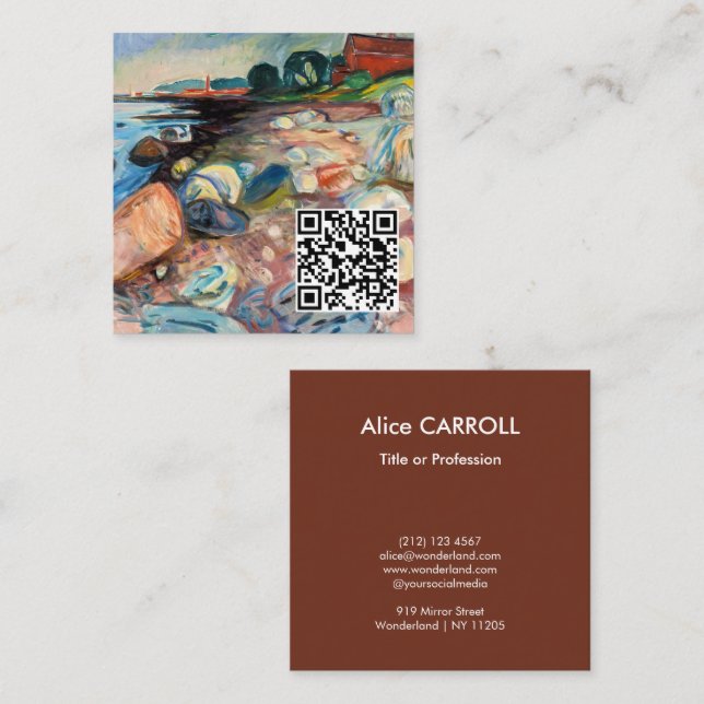 Edvard Munch - Shopping with Red House - QR Code Quadratische Visitenkarte (Vorne/Hinten)