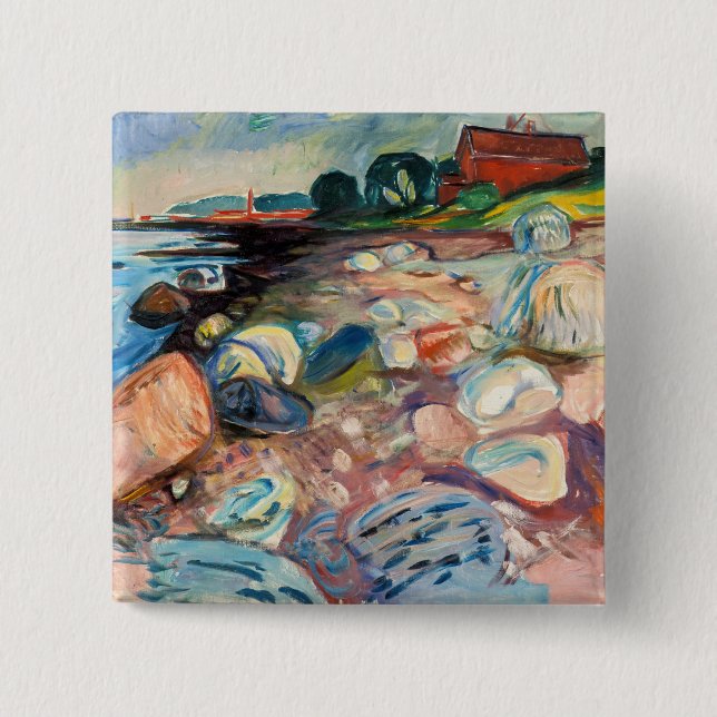Edvard Munch - Ufer mit rotem Haus Button (Vorderseite)
