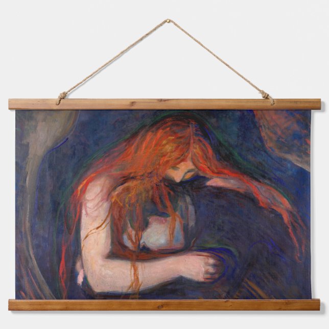 Edvard Munch - Vampire / Liebe und Schmerz Wandteppich Mit Holzrahmen (Vorne)