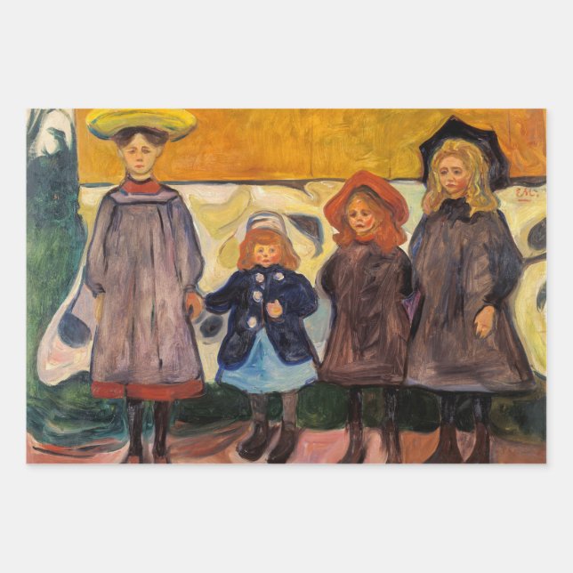 Edvard Munch - Vier Mädchen in Asgardstrand Geschenkpapier Set (Vorderseite)