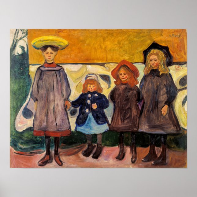 Edvard Munch - Vier Mädchen in Asgardstrand Poster (Vorne)