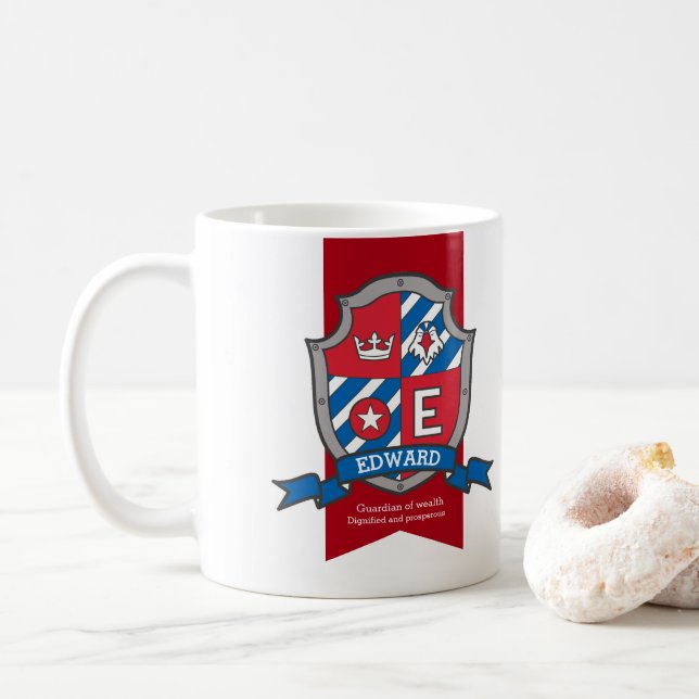 Edward bird Wappen Red Blue Name bedeutet Tassen (Mit Donut)