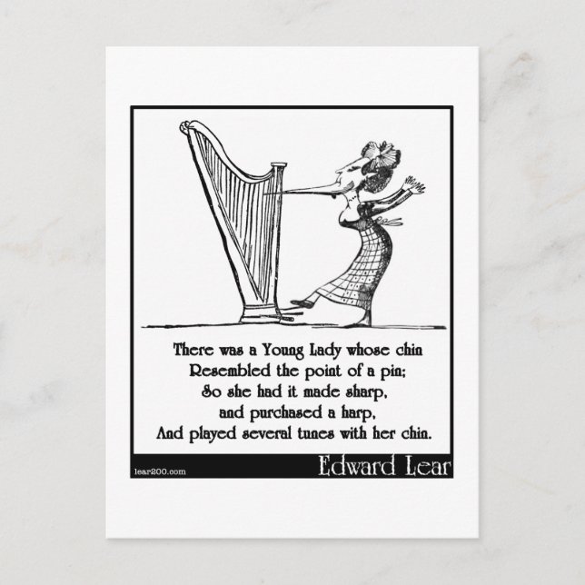 Edward Lears junge Lady, deren Kinn Limerick Postkarte (Vorderseite)