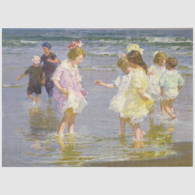 Edward Potthast Strand Kunstwerk Decoupage Seidenpapier (Vorderseite)