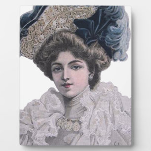 Edwardian Fashionable Lady in blauer Hut Fotoplatte