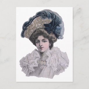 Edwardian Fashionable Lady in blauer Hut Postkarte