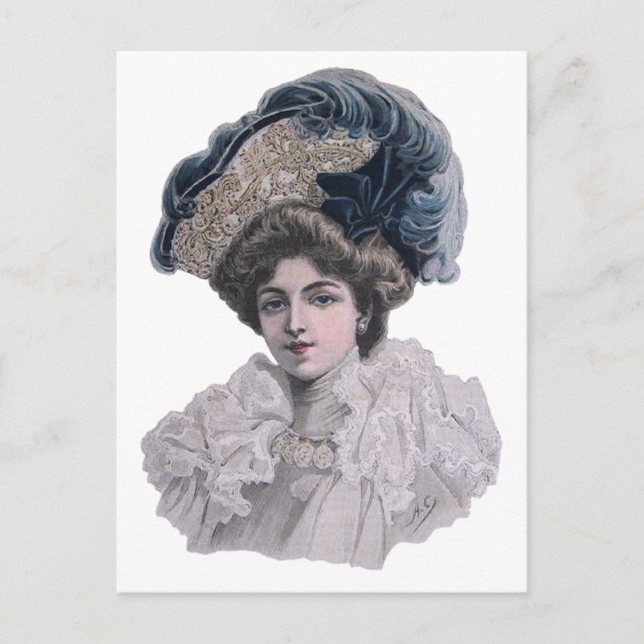 Edwardian Fashionable Lady in blauer Hut Postkarte (Vorderseite)
