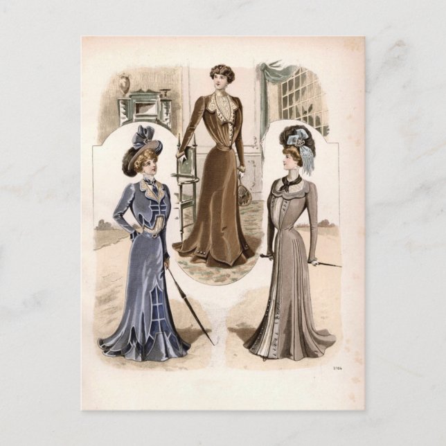 Edwardian Glam Vintag Fashion Illustration Postkarte (Vorderseite)