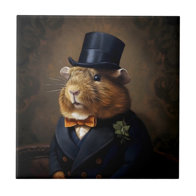 Edwardian Guinea Pig Gentleman Fliese (Vorderseite)