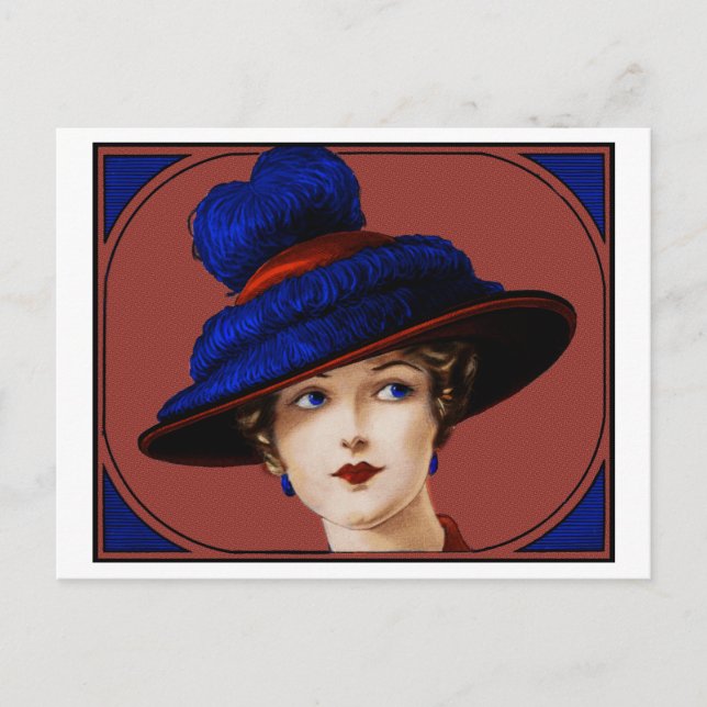 Edwardian Lady - Burgund und Blauer Hut Postkarte (Vorderseite)
