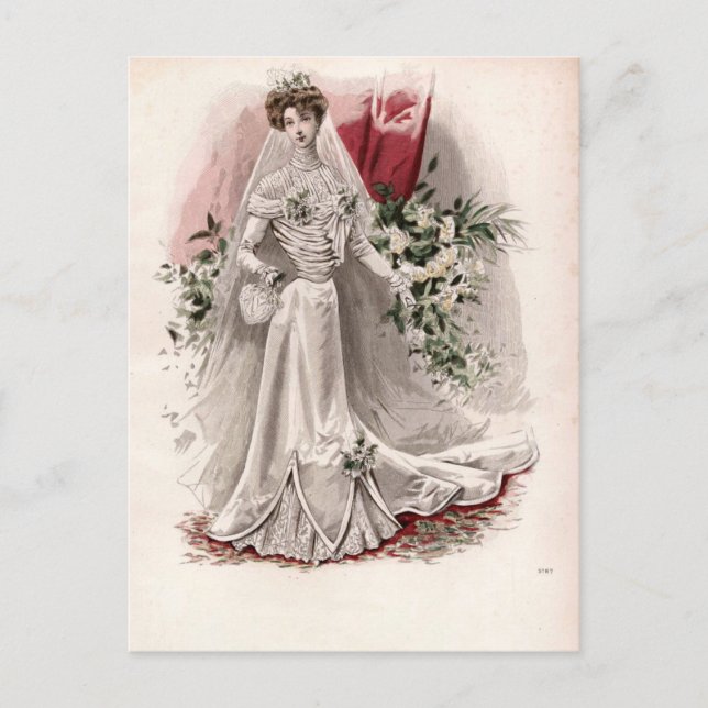 Edwardian Lady in Wedding Gown Vintage Mode Postkarte (Vorderseite)