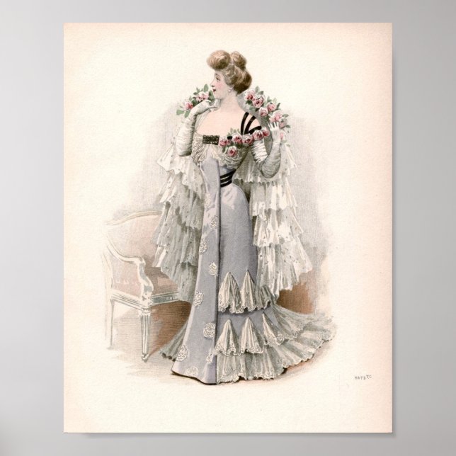 Edwardian Lady mit Rose Vintage Mode Poster (Vorne)