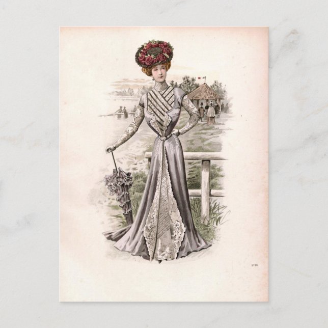 Edwardian Lady mit Vintager Schirmfashion Postkarte (Vorderseite)