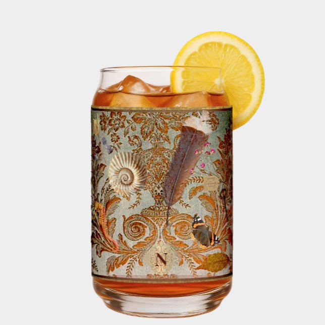 Edwardian Naturalist Trinkglas-Set Dosenglas (Refreshingly natural accents set against a muted, moody teal and fiery bronze /gold /copper brocade )