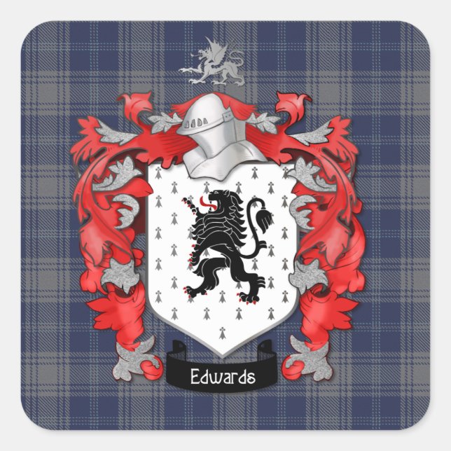 Edwards Familienwappen & EdwardsTartan Quadratischer Aufkleber (Vorderseite)