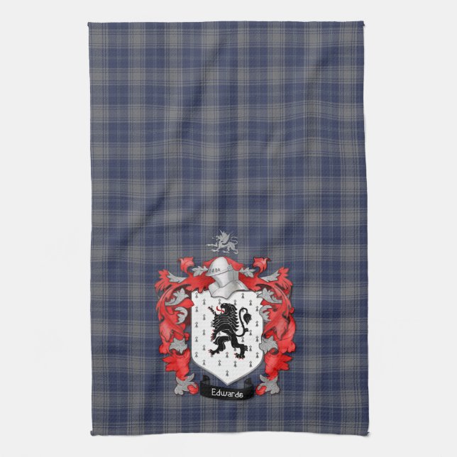 Edwards Familienwappen und Tartan Geschirrtuch (Vertikal)