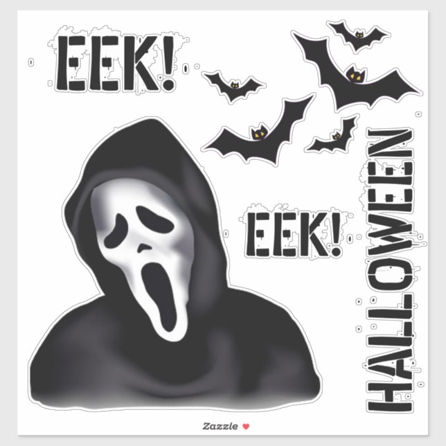 EEK & Echoes – Halloween Maskierter Geist mit Fled Aufkleber (Blatt)