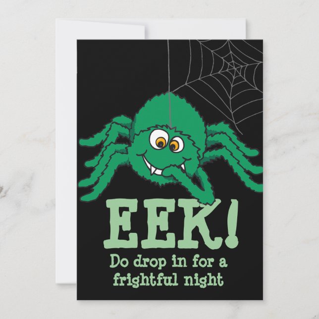 Eek! Großes grünes Spinnen-Halloween-Party Einladung (Vorderseite)
