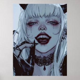 Eerie Anime Girl mit White Hair Poster
