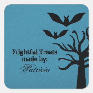 Eerie Bats Halloween Leckerei Sticker, Blau Quadratischer Aufkleber