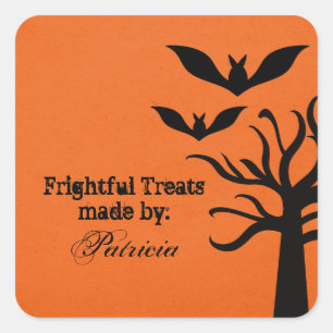 Eerie Bats Halloween Leckerei Stickers, Orange Quadratischer Aufkleber