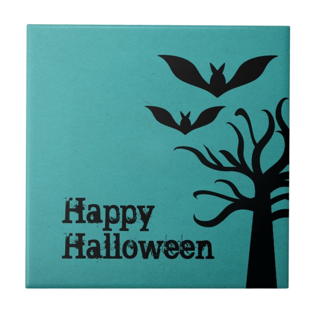 Eerie Bats Halloween Tile, Aqua Fliese (Vorderseite)
