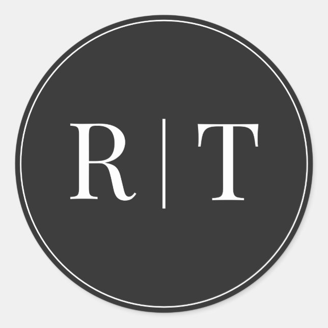 Eerie Black and White Monogram Wedding Runder Aufkleber (Vorderseite)