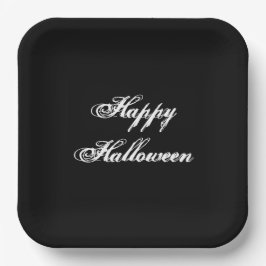 Eerie Black Happy Halloween Paper Plate Pappteller