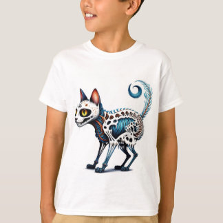 Eerie Cat-Skull Fusion - Detaillierte Kunst T-Shirt
